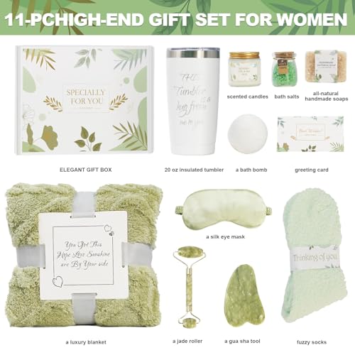 Self Care Spa Gift Basket for Women – Relaxation Care Package, Birthday Gifts, Get Well Soon, Blanket Included