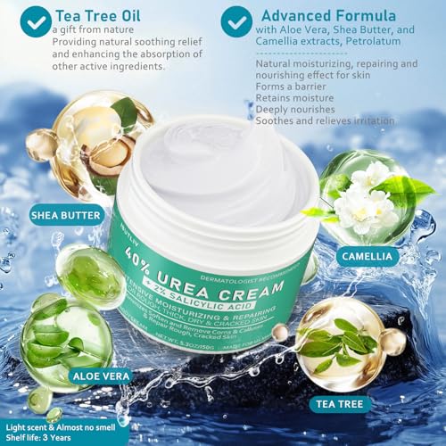 Urea Cream 40 Percent for Feet - Maximum Strength & Salicylic Acid 2% - Dry Cracked Heels & Knee Softener
| Urea 40 Per